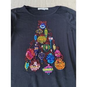 LUCIA BURNS Embellished Christmas Holiday Sweater Top Sequin Beaded L